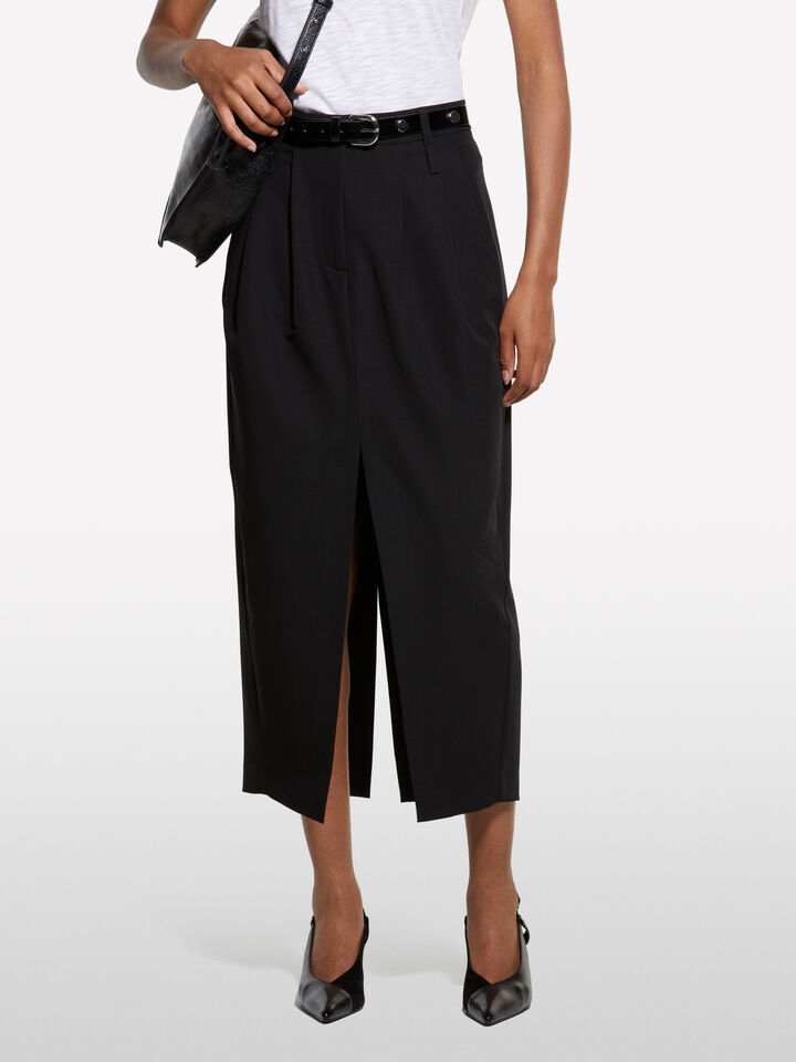 Jupe midi noire avec fente - jupes midi, jupes mi-longues femme - Noir | Sisley image number 3